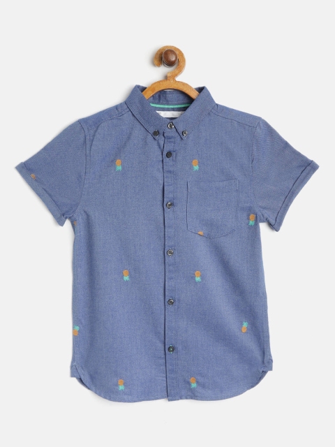 

Marks & Spencer Boys Blue Regular Fit Pineapple Embroidered Casual Shirt