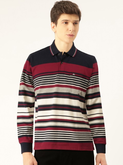 

Monte Carlo Men White & Navy Striped Polo Collar T-shirt