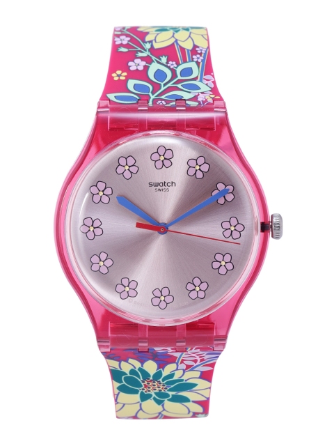 

Swatch Women Pink Swiss Made Floral Print Analogue Watch SUOP112