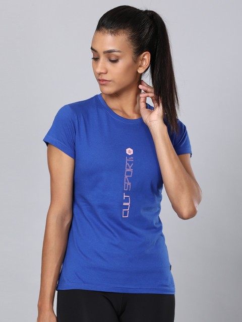 

Cultsport Women Blue Printed Round Neck T-shirt
