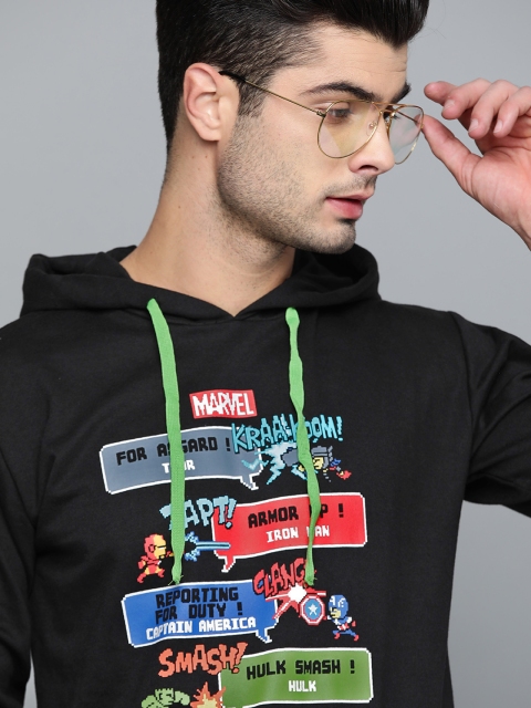 

Kook N Keech Marvel Men Black & Red Printed Hooded Sweatshirt