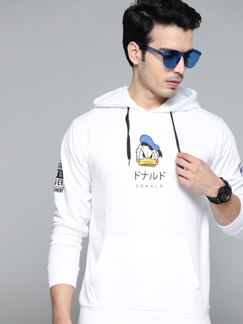 

Kook N Keech Disney Men White Donald Duck Print Hooded Sweatshirt