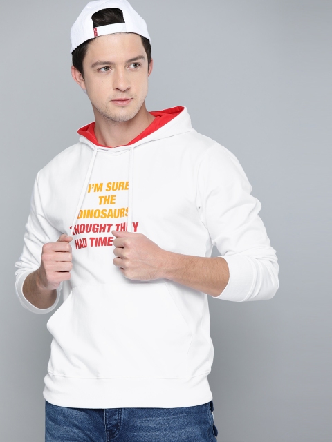 

Kook N Keech Men White Printed Hooded Pullover Sweatshirt