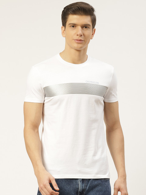 

Calvin Klein Jeans Men White Slim Fit T-shirt With Striped Detail