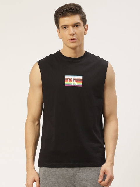 

Calvin Klein Jeans Men Black Solid Round Neck T-shirt With Brand Logo Print Detail
