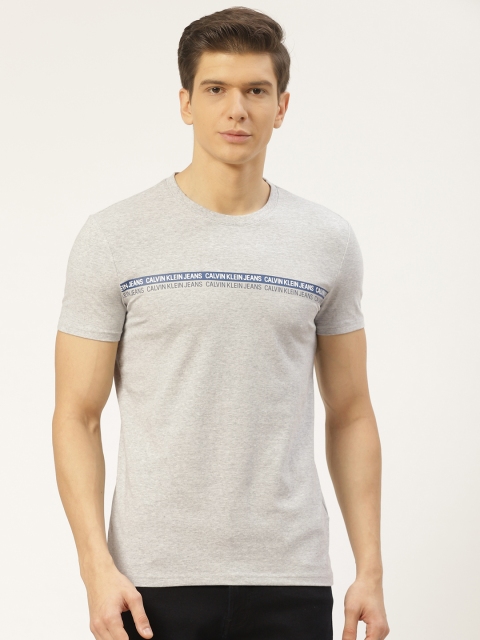 

Calvin Klein Jeans Men Grey Melange Slim Fit T-shirt With Brand Logo Print Detail