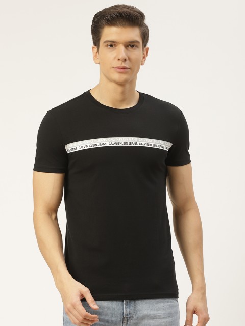 

Calvin Klein Jeans Men Black Round Neck Slim Fit T-shirt With Brand Logo Print Detail