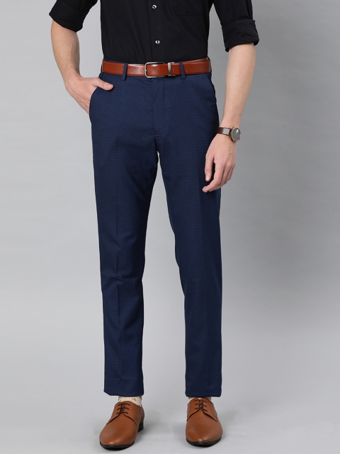 

Louis Philippe Men Navy Blue & Black Slim Fit Checked Formal Trousers
