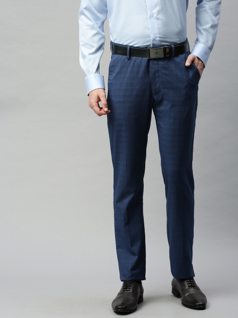 

Louis Philippe Men Navy Blue Slim Fit Checked Formal Trousers
