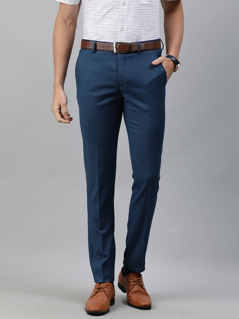 

Louis Philippe Men Navy Blue Slim Fit Self Design Formal Trousers