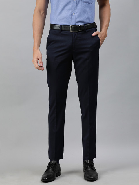 

Louis Philippe Men Navy Blue Slim Fit Solid Formal Trousers