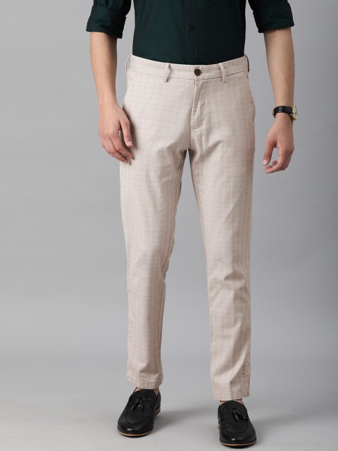 

Louis Philippe Sport Men Beige Checked Slim Fit Low-Rise Regular Trousers