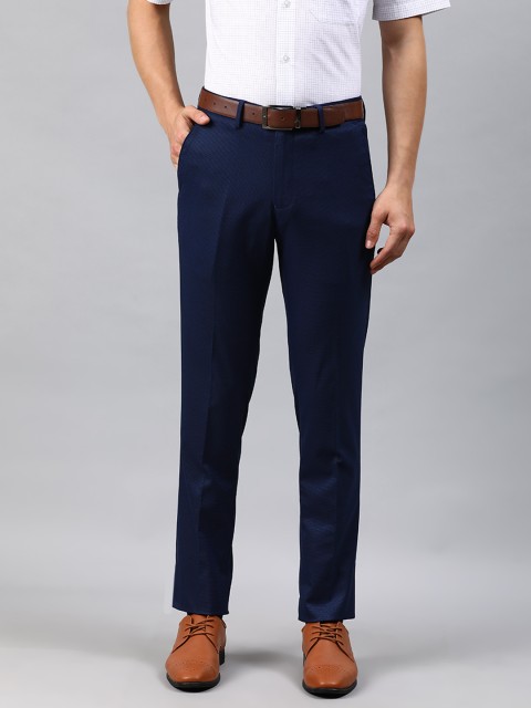 

Louis Philippe Men Navy Blue & Black Self Design Super Slim Fit Formal Trousers