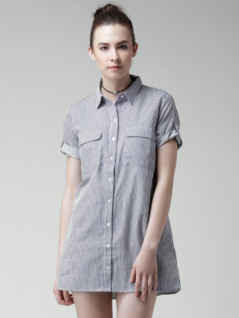 

FOREVER 21 Navy & White Striped Shirt Dress, Navy blue