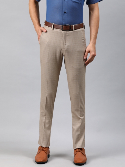 

Louis Philippe Men Beige Super Slim Fit Checked Formal Trousers