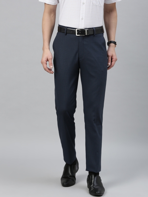 

Louis Philippe Men Navy Blue & Grey Slim Fit Checked Formal Trousers