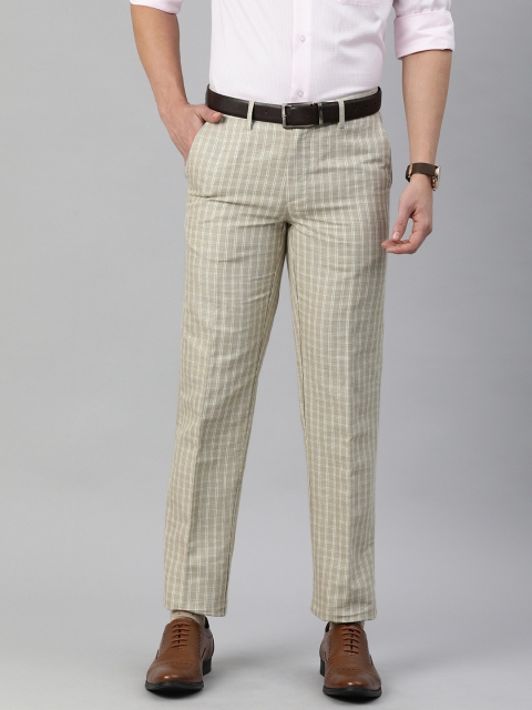 

Louis Philippe Men Beige Checked Slim Fit Low-Rise Regular Trousers