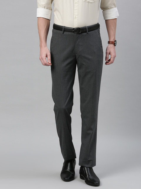 

Louis Philippe Men Grey Slim Fit Checked Formal Trousers
