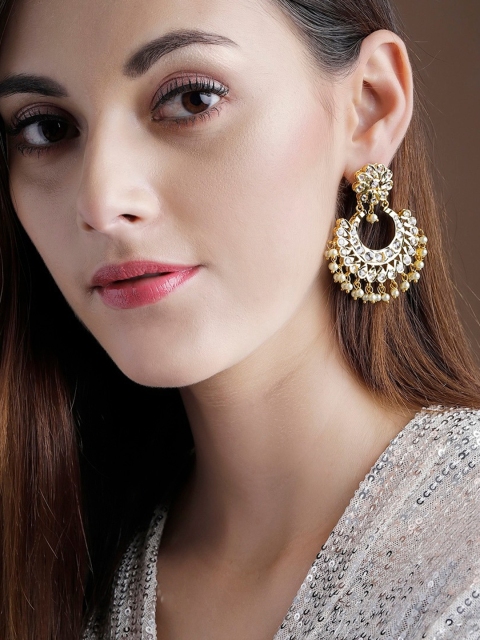

Rubans 22K Gold Plated Handcrafted With White Pearls Chandbali Earrings