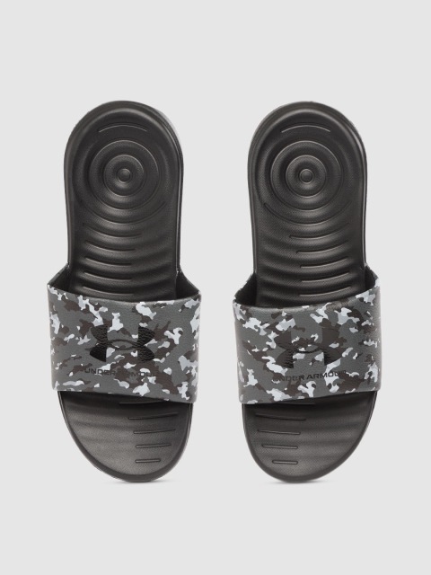 

UNDER ARMOUR Men Charcoal Grey & Black Ansa Camouflage Print Sliders