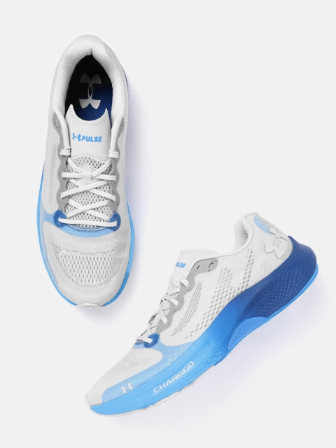 

UNDER ARMOUR Men Grey & Blue Charged Pulse Woven Design Running Shoes