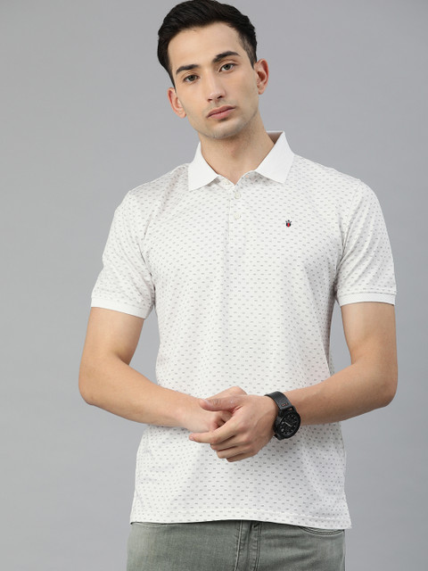 

Louis Philippe Sport Men White & Navy Blue Micro Printed Polo Collar T-shirt