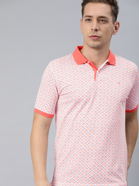 

Louis Philippe Men White & Peach-Coloured Geometric Printed Polo Collar T-shirt