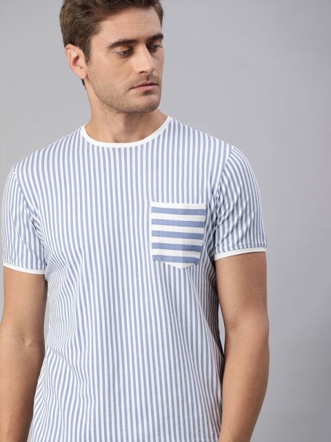 

Louis Philippe Sport Men Blue Striped Round Neck T-shirt