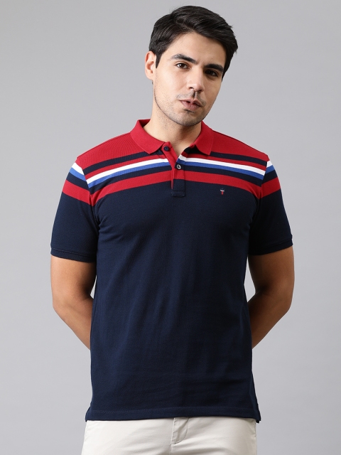 

Louis Philippe Sport Men Navy Blue & Red Striped Polo Collar T-shirt