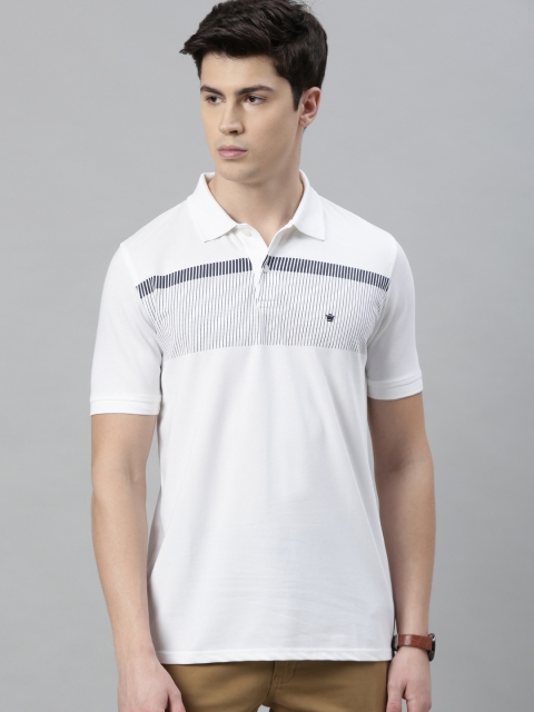 

Louis Philippe Men White Striped Polo Collar T-shirt
