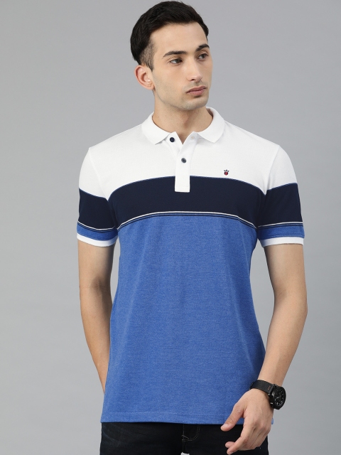 

Louis Philippe Sport Men Off-White & Blue Colourblocked Polo Collar T-shirt