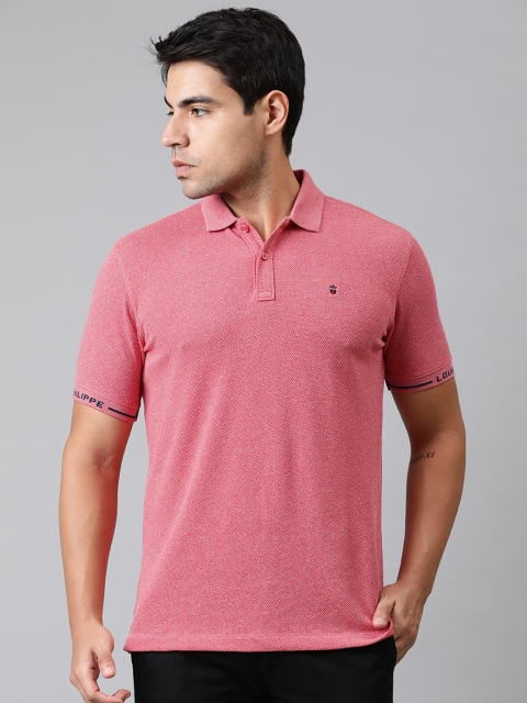 

Louis Philippe Sport Men Red Self Design Polo Collar Pure Cotton T-shirt