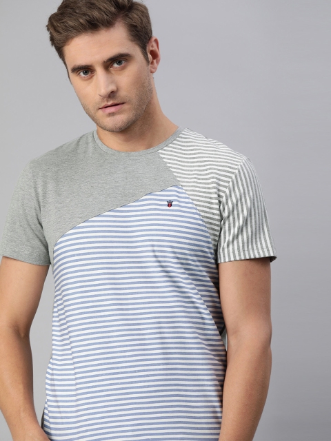 

Louis Philippe Sport Men Grey Striped Round Neck T-shirt