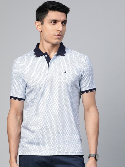 

Louis Philippe Men White & Blue Printed Polo Collar T-shirt