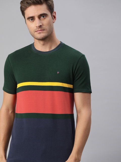 

Louis Philippe Sport Men Green & Red Colourblocked Round Neck T-shirt