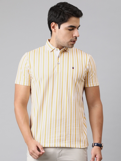 

Louis Philippe Sport Men Mustard Yellow & White Striped Polo Collar T-shirt