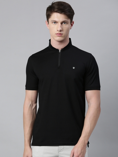 

Louis Philippe Men Black Solid Mandarin Collar T-shirt