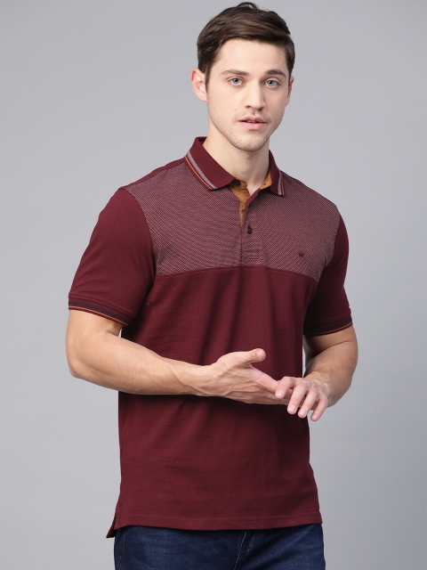 

Louis Philippe Men Maroon Pure Cotton Self-Design Polo Collar T-shirt