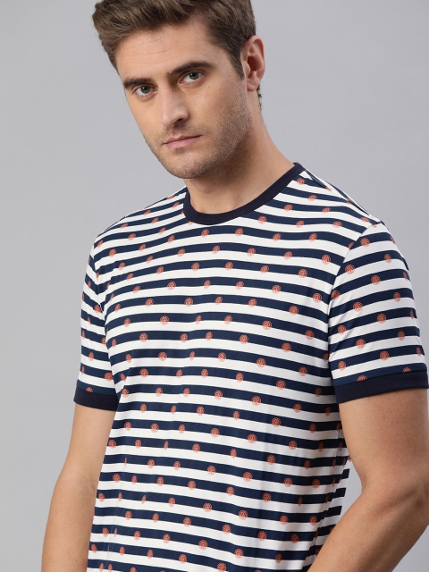 

Louis Philippe Sport Men White Striped Round Neck T-shirt