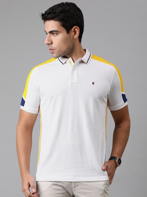 

Louis Philippe Sport Men White Solid Polo Collar T-shirt with Side Stripes