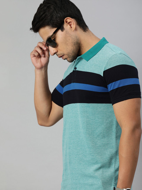 

Louis Philippe Sport Men Green Colourblocked Polo Collar T-shirt