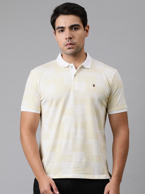 

Louis Philippe Sport Men White & Yellow Printed Polo Collar T-shirt