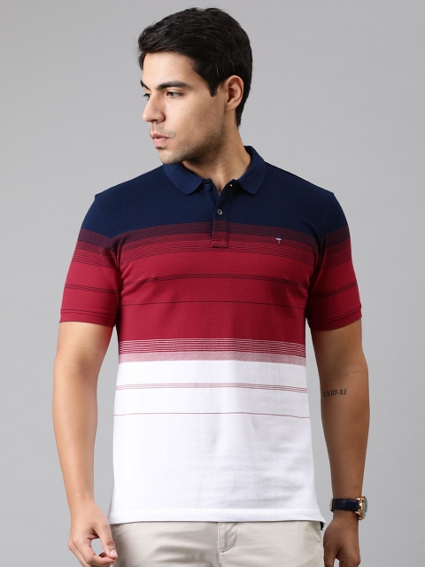 

Louis Philippe Sport Men Navy Blue & Maroon Striped Polo Collar T-shirt
