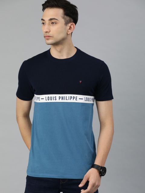 

Louis Philippe Sport Men Navy Blue & White Colourblocked Round Neck T-shirt