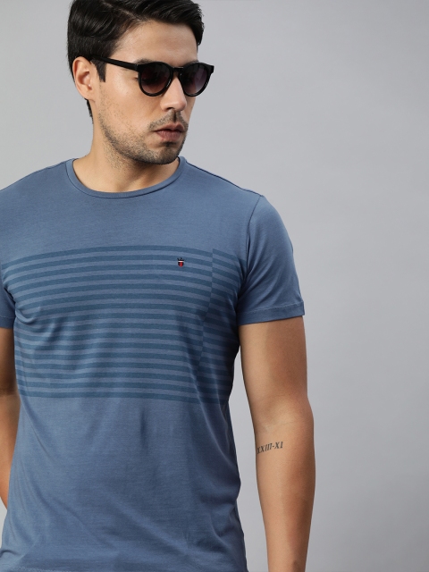 

Louis Philippe Sport Men Navy Blue Striped Round Neck T-shirt
