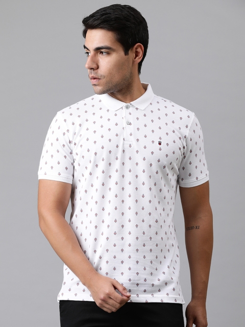 

Louis Philippe Sport Men White & Navy Blue Printed Polo Collar T-shirt