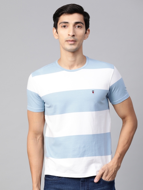 

Louis Philippe Sport Men White & Blue Striped Round Neck T-shirt