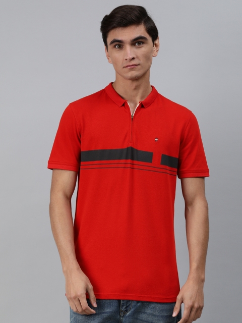 

Louis Philippe Sport Men Red Striped Slim Fit Polo Collar T-shirt