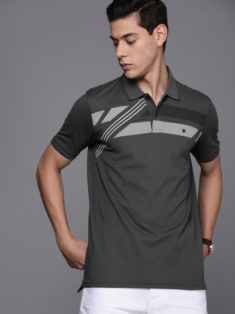 

Louis Philippe Men Grey Striped Polo Collar T-shirt