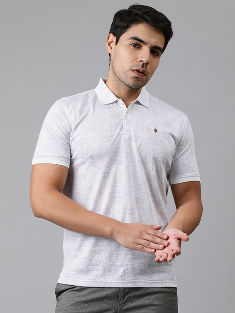 

Louis Philippe Sport Men White & Blue Checked Polo Collar T-shirt
